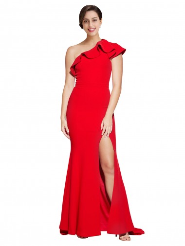 Rouge Fourreau Balayage train Crêpe Stretch Longue Robes demoiselle d'honneur / Robes de bal Pas Cher