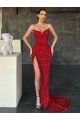 Rouge Fourreau Col V Balayage train Paillettes Velours Longue Robes de bal Pas Cher