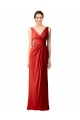 Rouge Fourreau Col V Mousseline Longue Robes demoiselle d'honneur Pas Cher