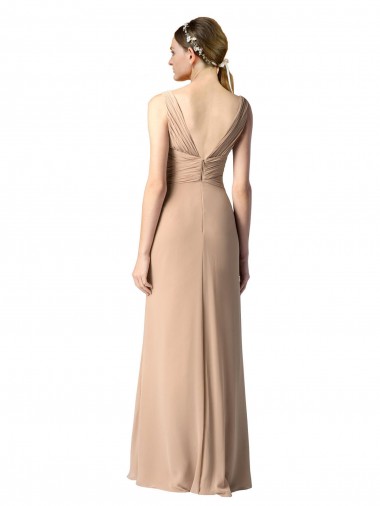 Rouge Fourreau Col V Mousseline Longue Robes demoiselle d'honneur