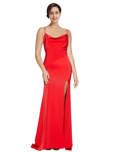 Rouge Fourreau Sans bretelle Satiné Stretch Longue Formelles Robes demoiselle d'honneur / Robes de soirée / Robes de bal Pas Cher