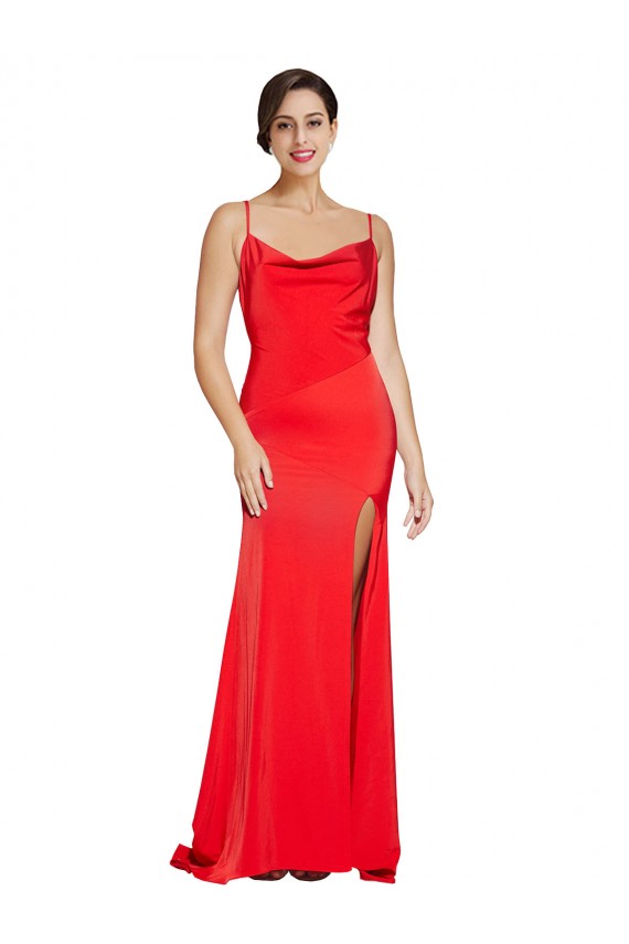 Rouge Fourreau Sans bretelle Satiné Stretch Longue Formelles Robes demoiselle d'honneur / Robes de soirée / Robes de bal Pas Cher