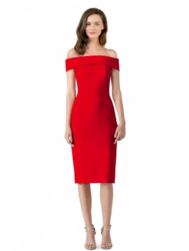 Rouge Fourreau Épaule Dénudée Crêpe Stretch Courte Robes demoiselle d'honneur / Robes de soirée / Robes de cocktail Pas Cher