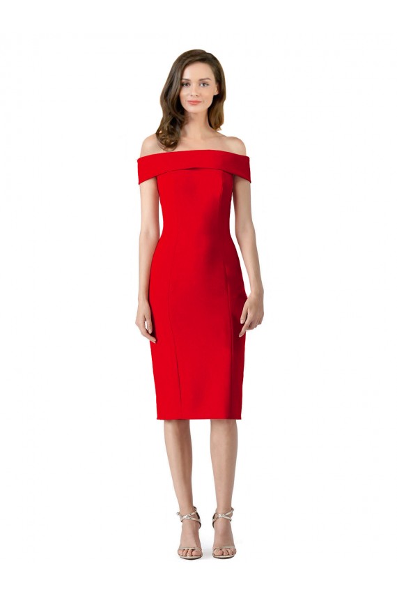 Rouge Fourreau Épaule Dénudée Crêpe Stretch Courte Robes demoiselle d'honneur / Robes de soirée / Robes de cocktail Pas Cher