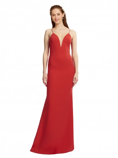 Rouge Sirène Bretelles spaghetti Col V Crêpe Stretch Longue Formelles Robes demoiselle d'honneur / Robes de soirée / Robes de bal Pas Cher