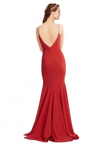 Rouge Sirène Bretelles spaghetti Col V Crêpe Stretch Longue Formelles Robes demoiselle d'honneur / Robes de soirée / Robes de bal