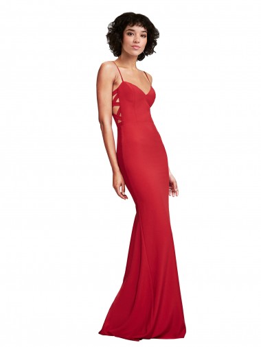 Rouge Sirène Bretelles spaghetti Crêpe Stretch Longue Formelles Robes demoiselle d'honneur / Robes de soirée / Robes de bal Pas Cher