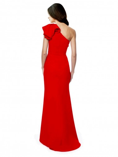 Rouge Sirène Col Haut Crêpe Stretch Longue Formelles Robes demoiselle d'honneur / Robes de soirée / Robes de bal