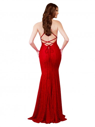 Rouge Sirène Col V Dentelle Longue Formelles Robes demoiselle d'honneur / Robes de soirée / Robes de bal