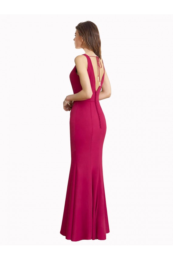 Rouge Sirène Col V Mousseline Longue Robes demoiselle d'honneur / Robes de bal Pas Cher