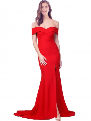 Rouge Sirène Crêpe Stretch Longue Formelles Robes demoiselle d'honneur / Robes de soirée / Robes de bal Pas Cher