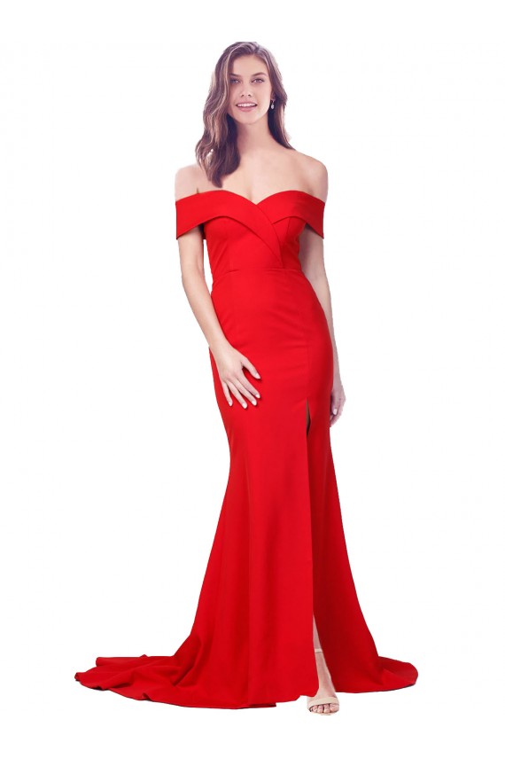Rouge Sirène Crêpe Stretch Longue Formelles Robes demoiselle d'honneur / Robes de soirée / Robes de bal Pas Cher