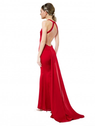 Rouge Sirène Licou Col Haut Crêpe Stretch Longue Formelles Robes demoiselle d'honneur / Robes de soirée / Robes de bal