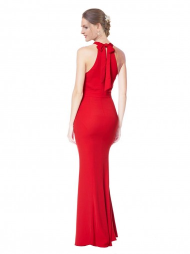 Rouge Sirène Licou Col Haut Crêpe Stretch Longue Formelles Robes demoiselle d'honneur / Robes de soirée / Robes de bal
