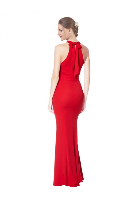 Rouge Sirène Licou Col Haut Crêpe Stretch Longue Formelles Robes demoiselle d'honneur / Robes de soirée / Robes de bal Pas Cher