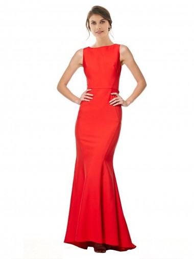 Rouge Sirène Licou Col Haut Crêpe Stretch Longue Formelles Robes demoiselle d'honneur / Robes de soirée / Robes de bal Pas Cher