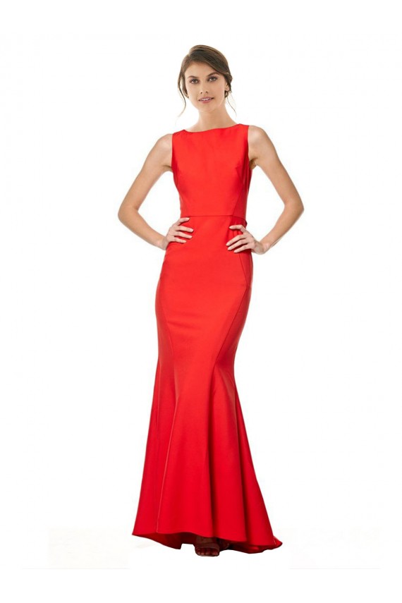 Rouge Sirène Licou Col Haut Crêpe Stretch Longue Formelles Robes demoiselle d'honneur / Robes de soirée / Robes de bal Pas Cher