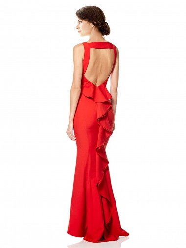 Rouge Sirène Licou Col Haut Crêpe Stretch Longue Formelles Robes demoiselle d'honneur / Robes de soirée / Robes de bal