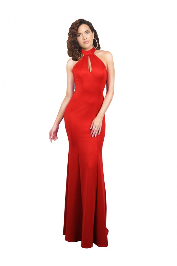 Rouge Sirène Licou Satiné Stretch Longue Formelles Robes demoiselle d'honneur / Robes de soirée / Robes de bal Pas Cher