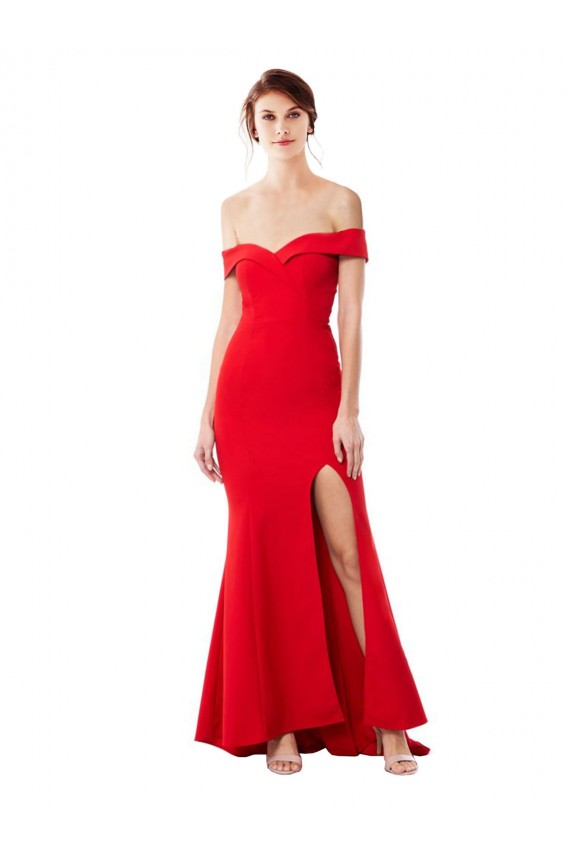 Rouge Sirène Épaule Dénudée Crêpe Stretch Longue Formelles Robes demoiselle d'honneur / Robes de soirée / Robes de bal Pas Cher