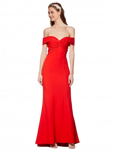 Rouge Sirène Épaule Dénudée Crêpe Stretch Longue Formelles Robes demoiselle d'honneur / Robes de soirée / Robes de bal Pas Cher