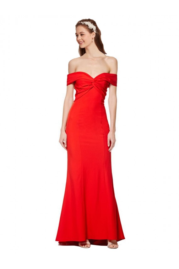 Rouge Sirène Épaule Dénudée Crêpe Stretch Longue Formelles Robes demoiselle d'honneur / Robes de soirée / Robes de bal Pas Cher