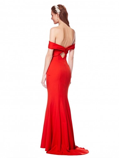 Rouge Sirène Épaule Dénudée Crêpe Stretch Longue Formelles Robes demoiselle d'honneur / Robes de soirée / Robes de bal