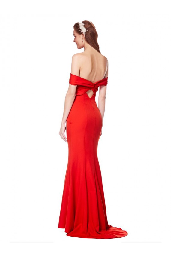 Rouge Sirène Épaule Dénudée Crêpe Stretch Longue Formelles Robes demoiselle d'honneur / Robes de soirée / Robes de bal Pas Cher
