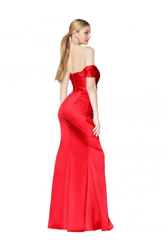 Rouge Sirène Épaule Dénudée Satiné Stretch Longue Formelles Robes demoiselle d'honneur / Robes de soirée / Robes de bal Pas Cher