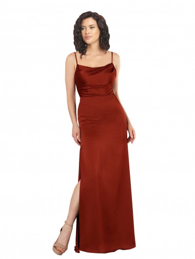 Rouge Trapèze Bretelles spaghetti Col Carré Satiné Soyeux Longue Formelles Robes demoiselle d'honneur / Robes de soirée / Robes de bal Pas Cher