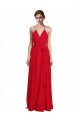 Rouge Trapèze Bretelles spaghetti Col V Mousseline Longue Robes demoiselle d'honneur Pas Cher