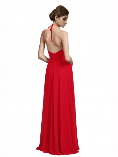 Rouge Trapèze Bretelles spaghetti Col V Mousseline Longue Robes demoiselle d'honneur