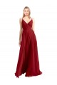 Rouge Trapèze Bretelles spaghetti Col V Mousseline Longue Robes demoiselle d'honneur Pas Cher