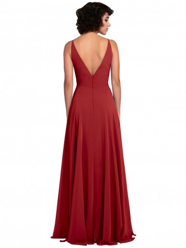 Rouge Trapèze Col V Mousseline Longue Robes demoiselle d'honneur