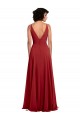 Rouge Trapèze Col V Mousseline Longue Robes demoiselle d'honneur Pas Cher