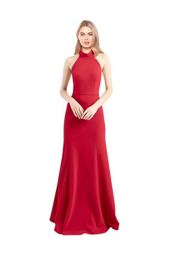 Rouge Trapèze Licou Col Haut Crêpe Stretch Longue Formelles Robes demoiselle d'honneur / Robes de soirée / Robes de bal Pas Cher
