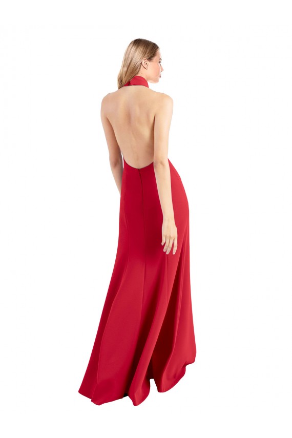 Rouge Trapèze Licou Col Haut Crêpe Stretch Longue Formelles Robes demoiselle d'honneur / Robes de soirée / Robes de bal Pas Cher