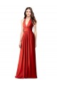 Rouge Trapèze Licou Col V Mousseline Longue Robes demoiselle d'honneur Pas Cher