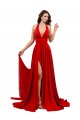 Rouge Trapèze Licou Spandex Longue Formelles Robes demoiselle d'honneur / Robes de soirée / Robes de bal Pas Cher