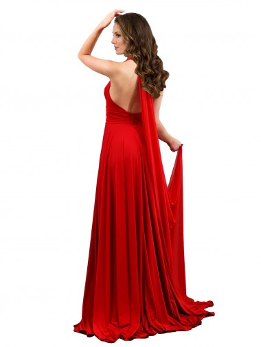 Rouge Trapèze Licou Spandex Longue Formelles Robes demoiselle d'honneur / Robes de soirée / Robes de bal