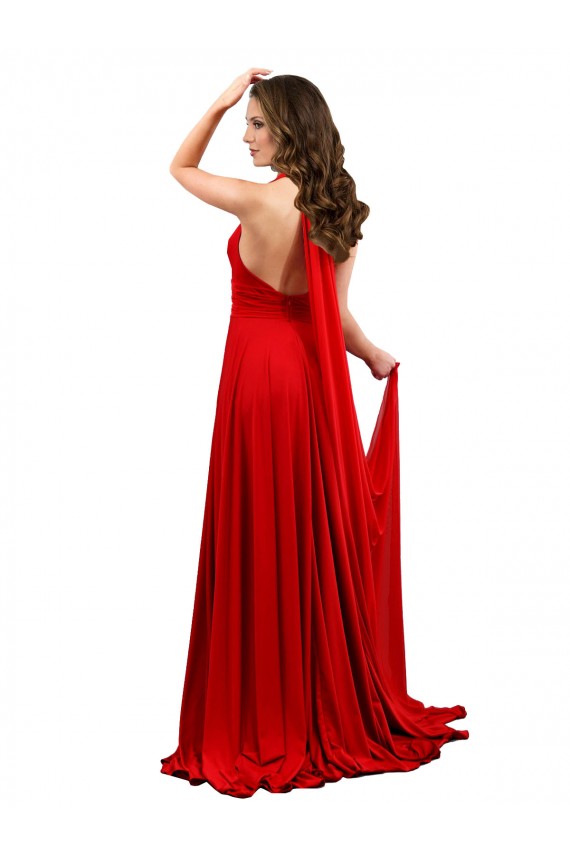 Rouge Trapèze Licou Spandex Longue Formelles Robes demoiselle d'honneur / Robes de soirée / Robes de bal Pas Cher