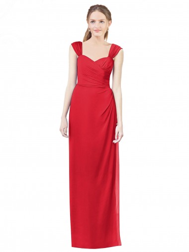 Rouge Trapèze Mousseline Longue Robes demoiselle d'honneur Pas Cher