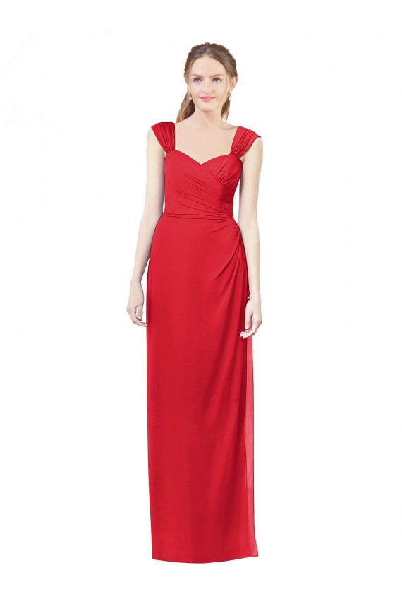 Rouge Trapèze Mousseline Longue Robes demoiselle d'honneur Pas Cher