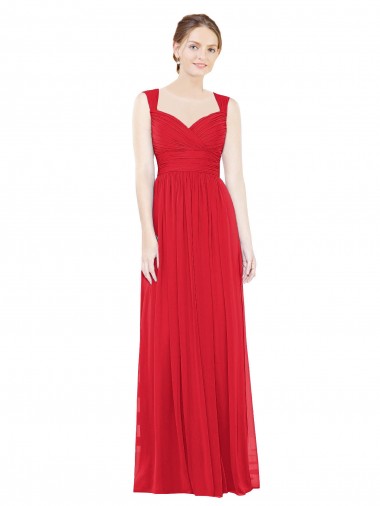 Rouge Trapèze Mousseline Longue Robes demoiselle d'honneur Pas Cher