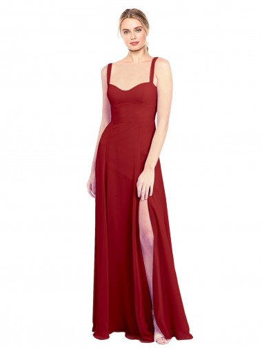 Rouge Trapèze Mousseline Longue Robes demoiselle d'honneur Pas Cher