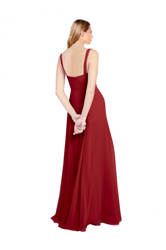 Rouge Trapèze Mousseline Longue Robes demoiselle d'honneur Pas Cher