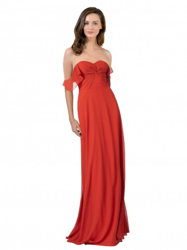Rouge Trapèze Sans bretelle Mousseline Longue Robes demoiselle d'honneur Pas Cher