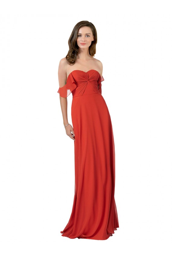Rouge Trapèze Sans bretelle Mousseline Longue Robes demoiselle d'honneur Pas Cher