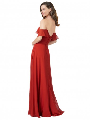 Rouge Trapèze Sans bretelle Mousseline Longue Robes demoiselle d'honneur