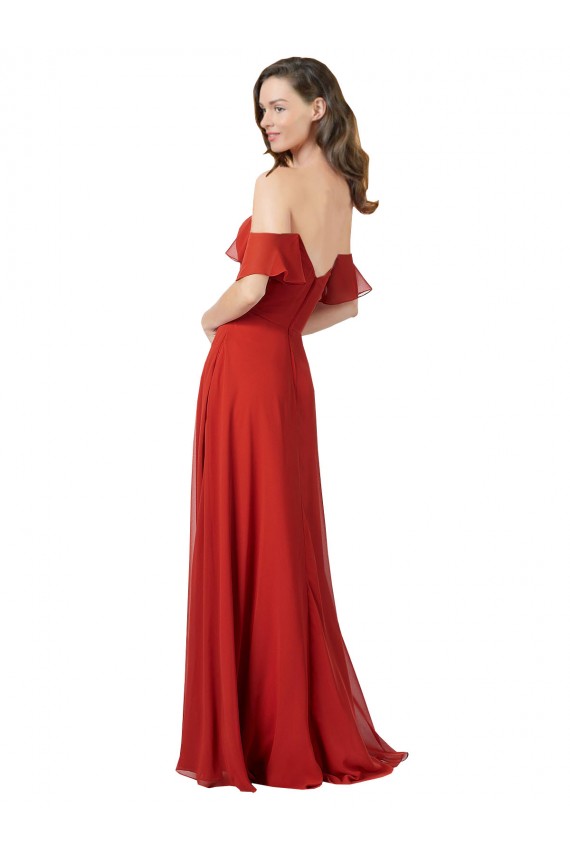 Rouge Trapèze Sans bretelle Mousseline Longue Robes demoiselle d'honneur Pas Cher